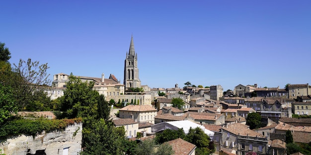 Panorama view on Saint Emilion wine french village near Bordeaux France UNESCO World Heritage Site in panoramic header