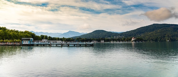 Panorama view at Worthersee lake in Klagenfurt in carinthia Austria