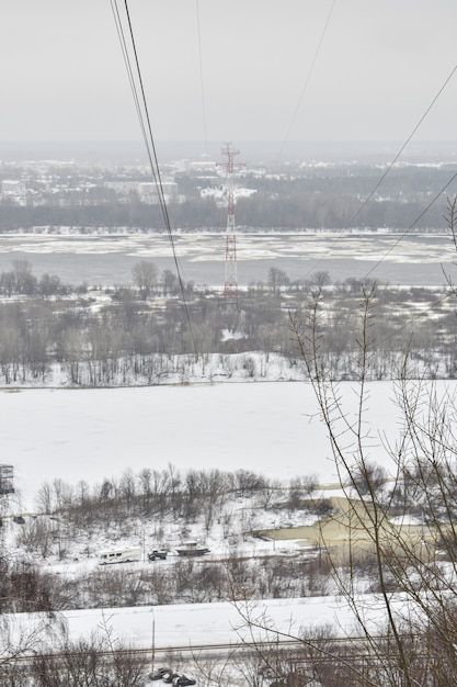 Panorama of the Volga River in winter