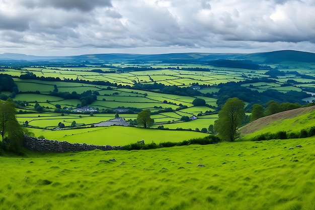 Panorama of welsh countryside near the border with England