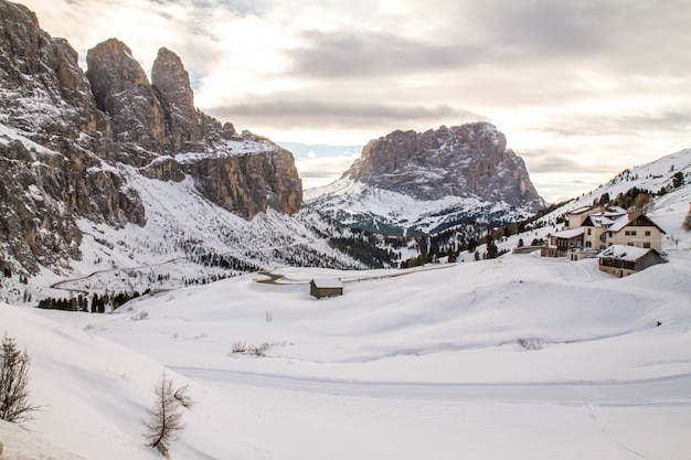 Panorama of winter dolomite alps