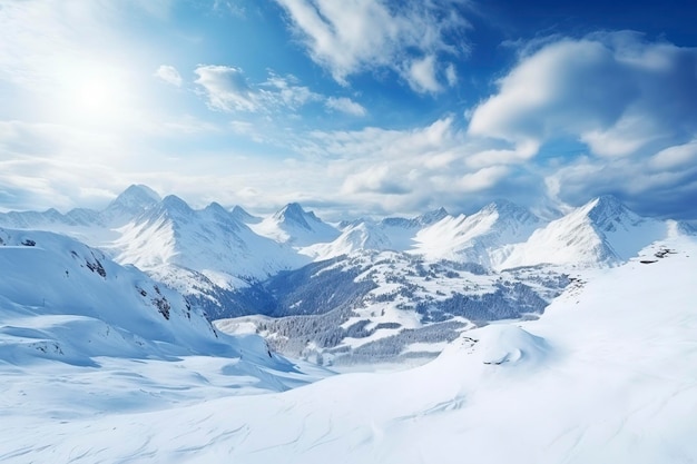 panorama of winter mountains with snow copy space background