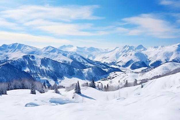 panorama of winter mountains with snow copy space background