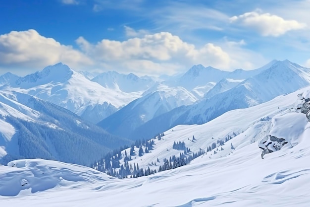 panorama of winter mountains with snow copy space background