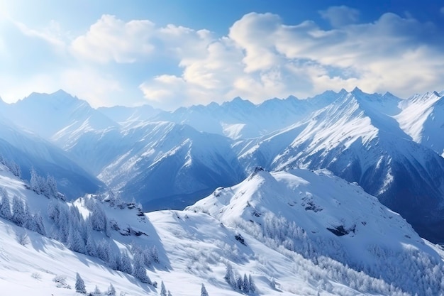 panorama of winter mountains with snow copy space background