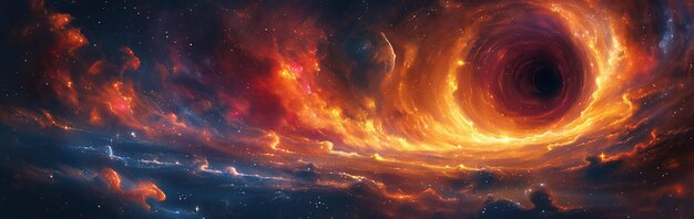 panorama with a black hole a supernova and a wormhole in galaxy in space in universe