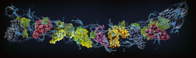 Панорама с фруктами в воде сочный виноград витамины и минералы подарок солнца
