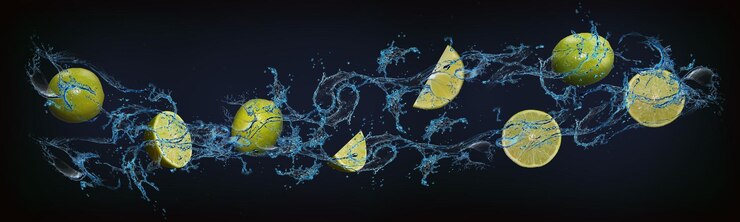 Фотография панорама с фруктами в воде сочные лаймы дарят наслаждение вкусом