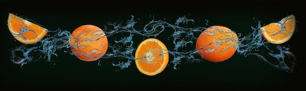 건강에 좋은 수분이 많은 오렌지와 일류 디저트의 과일이 있는 파노라마