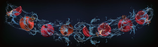 Foto panorama con frutti in acqua melograni aiutano a mantenere il vigore per l'intera giornata