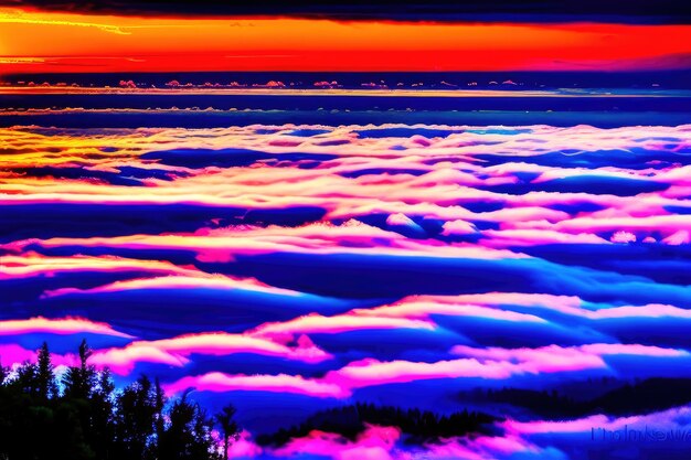 Фото Панорама с закатом над облаками из окна самолета generative ai