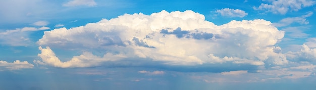 水色の空に白い巻き毛の雲があるパノラマ