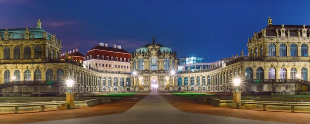 Panorama of Zwinger at night in Dresden, Germany