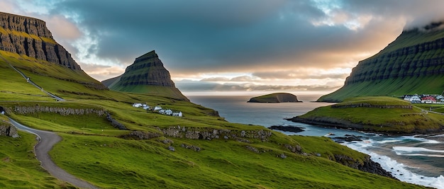Panoramablik in de baai Faeröer Generatieve AI