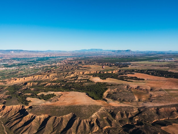 Panoramic aerial landscape view in air balloon on the Guadix fields