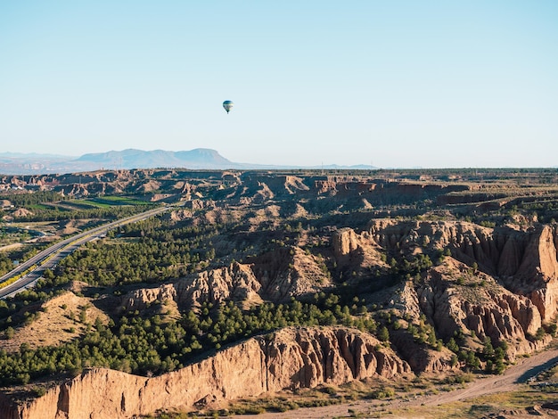 Panoramic aerial landscape view in air balloon on the Guadix fields