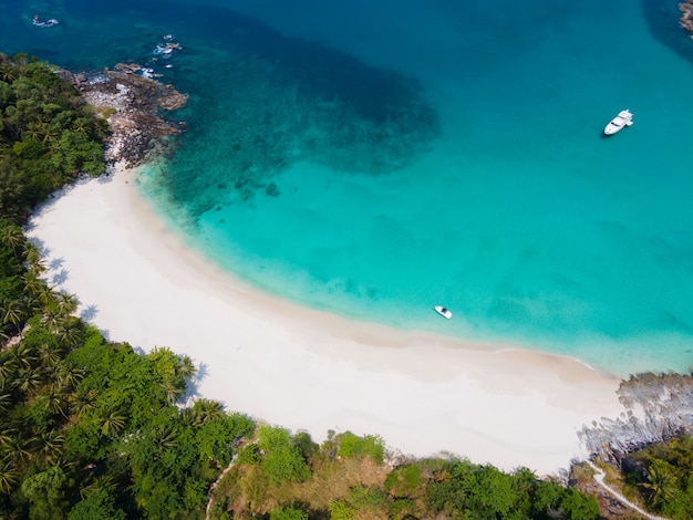 Panoramic Aerial view Beautiful beach sea in Freedom beach Phuket Thailand