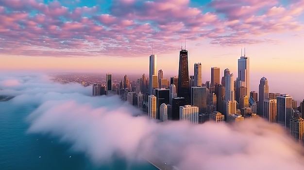 シカゴのスカイラインのパノラマ上空からの眺め ジェネレーティブ AI