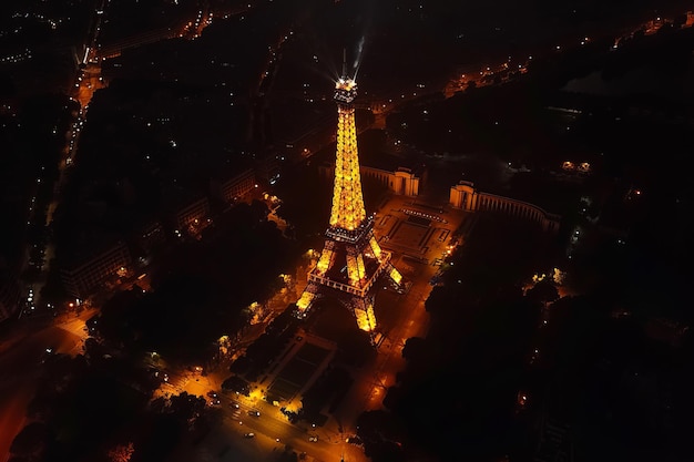 Photo panoramic aerial view of a city similar to paris and the eiffel tower evening sunset sky ai