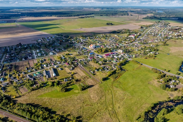 Panoramic aerial view of private development with country houses or village