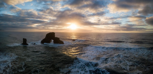 Panoramic Aerial View of the Rock Pacific Ocean