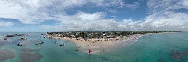 Panoramic aerial view of sea beach and buildings