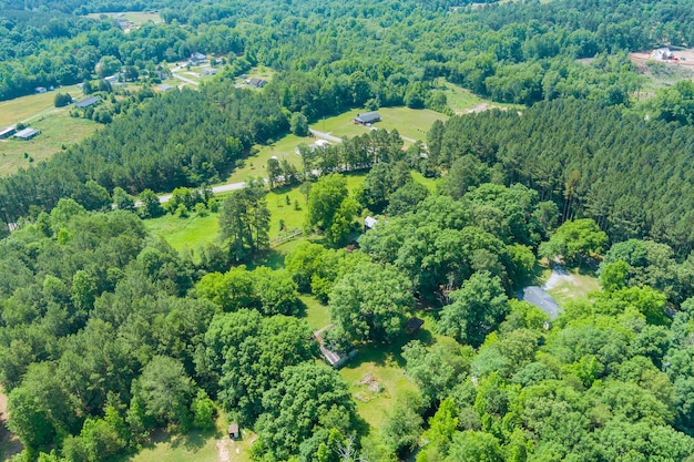 Panoramic aerial view of summer green trees forest in Campobello town, South Carolina USA