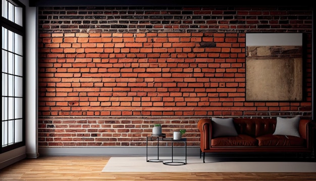 Panoramic background of wide old red brick wall texture Home or office design backdrop