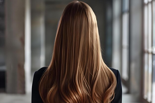 A panoramic banner showing a womans long hair from the back displaying the results of a keratin treatment Concept Keratin Treatment Long Hair Panoramic Banner Women39s Hairstyle Haircare Results