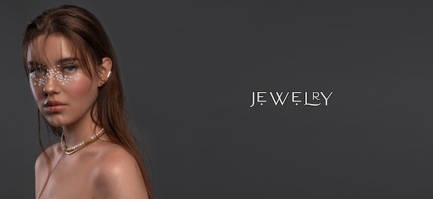 Panoramic banner with luxury jewelry composition