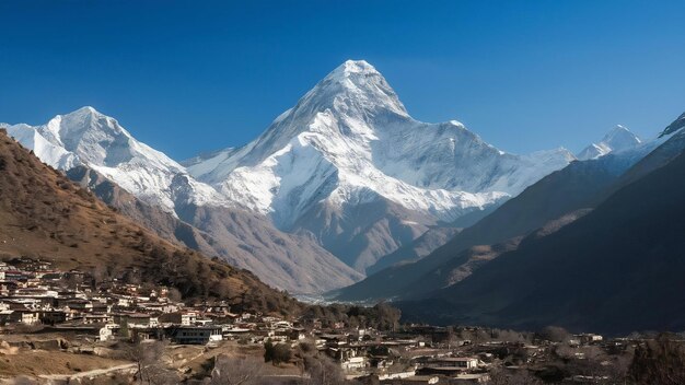 Photo panoramic beautiful view of mount ama dablam with beautiful sky on the way to everest base camp khu