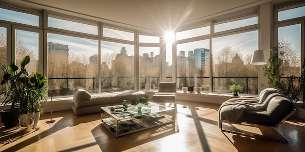 Panoramic Bliss Sunlit Room with Expansive Windows