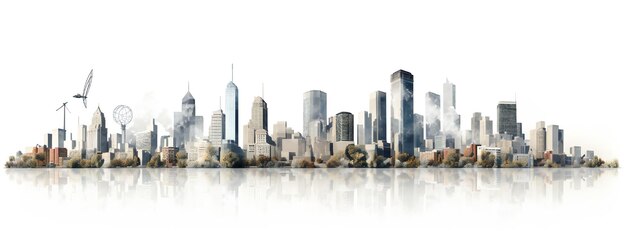 Panoramic city skyline isolated on white background