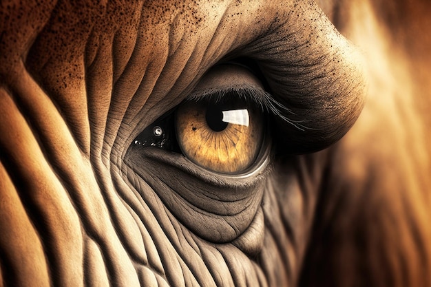 Panoramic close up in sepia of an elephants eye