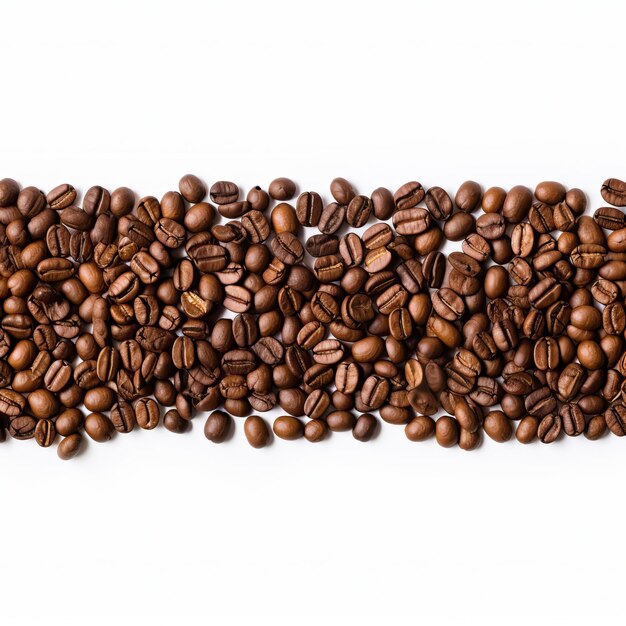 Photo panoramic coffee beans border isolated on a white background