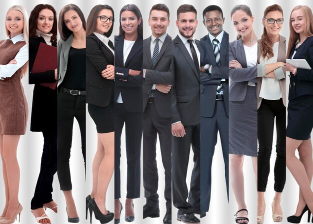 Panoramic collage of groups of successful employees