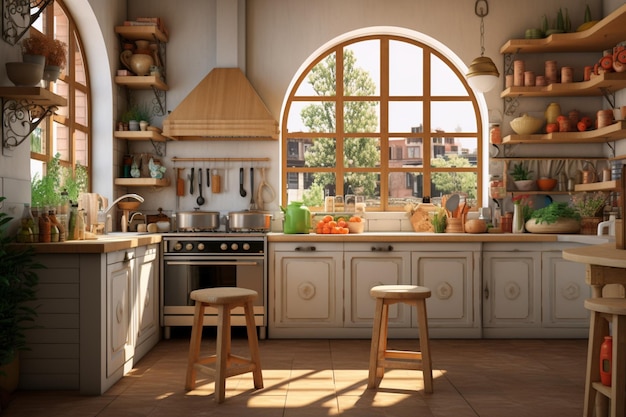 Panoramic composition of a kitchen