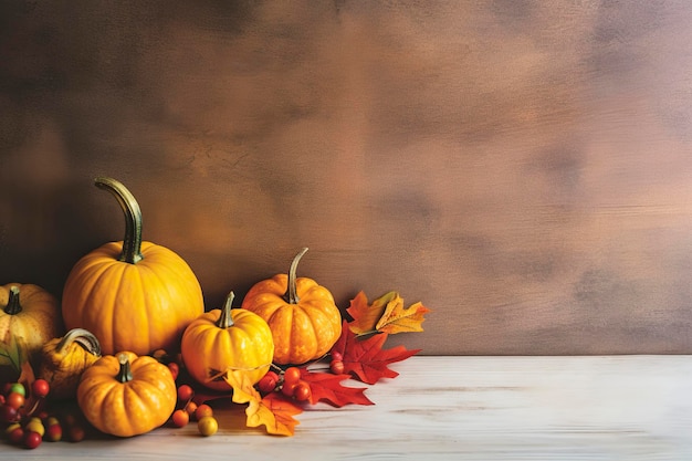 A panoramic composition for thanksgiving with pumpkins of various kinds