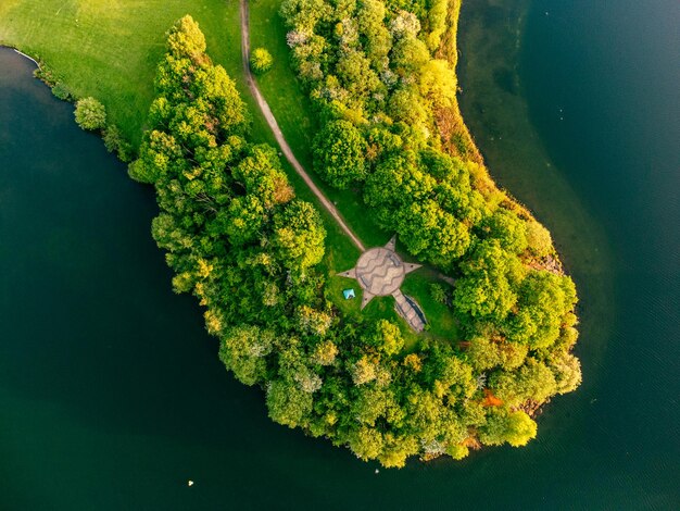 Panoramic drone aerial view of Manvers Lake Rotherham South Yorkshire