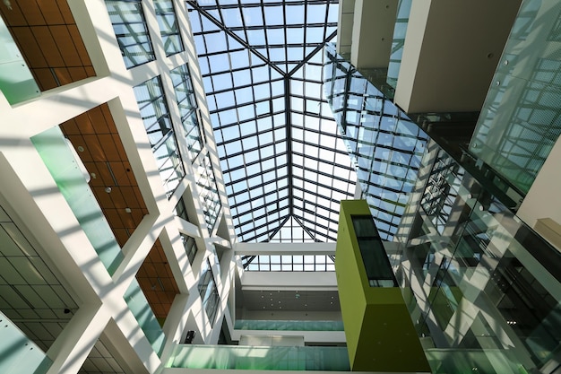 Panoramic glass ceiling and the higher floors of Innopolis University in Tatarstan Russia