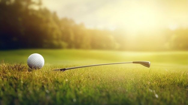 Panoramic Golf Club and Ball in Grass