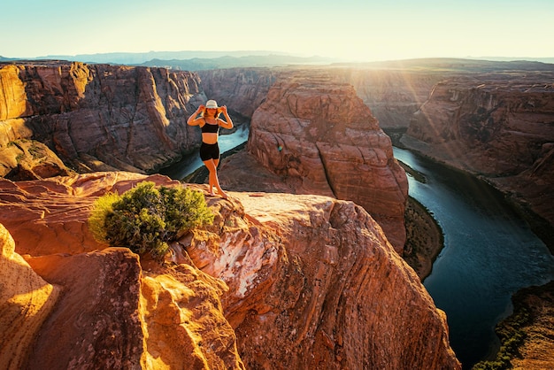 Panoramic horeseshoe bend famous hiking place travel and adventure concept