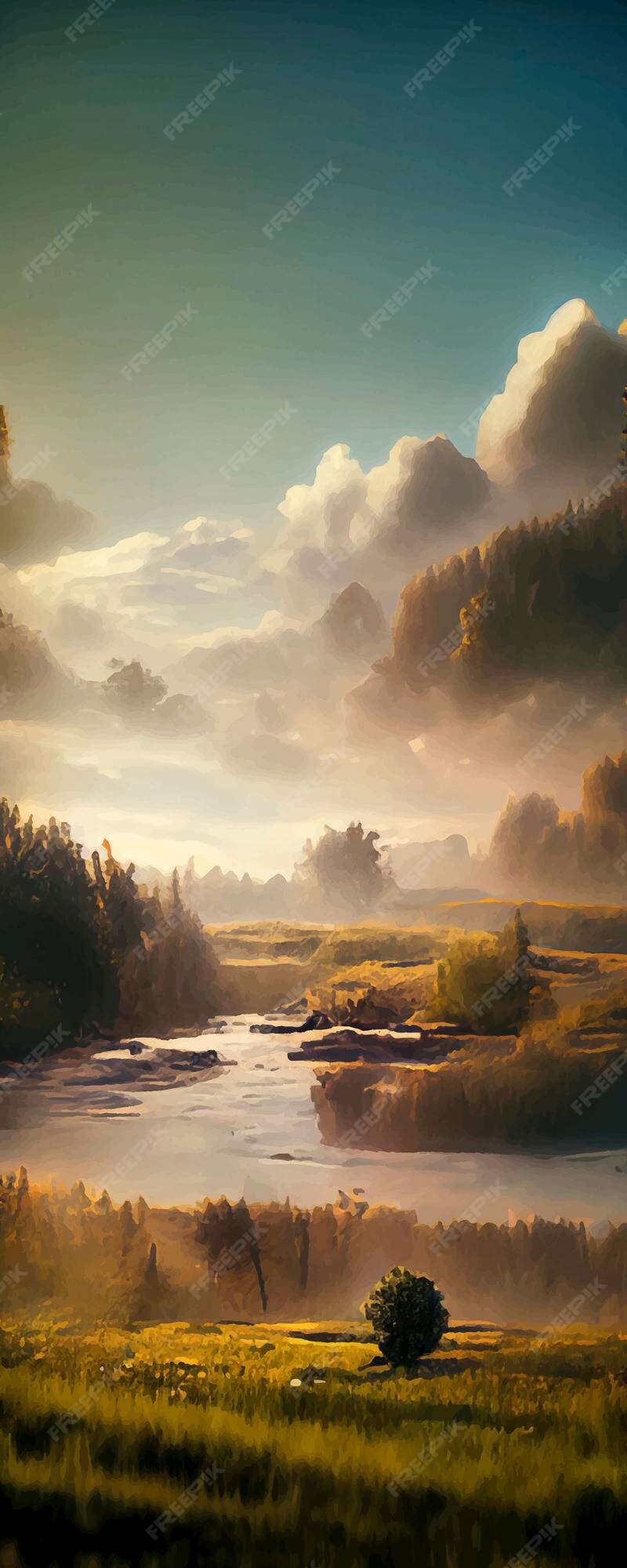 Premium Photo | Panoramic illustration of peaceful landscape with a natural  setting cinematic and beautiful landscape illustration