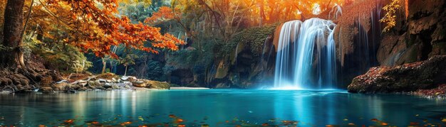 A Panoramic landscape of a stunning waterfall