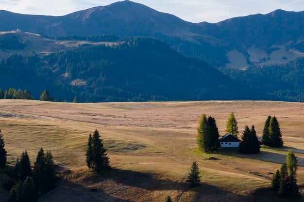 Panoramic landscape view of Dolomites Italy alps siusi at Ortisei Italy