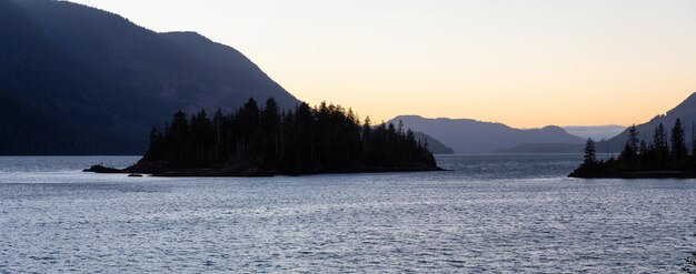 Panoramic landscape view of a Pacific Ocean Inlet