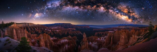 Photo panoramic milky way over bryce canyon beautiful astronomy background with stunning view of utahs