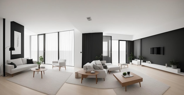 Panoramic minimalist interior Generative AI