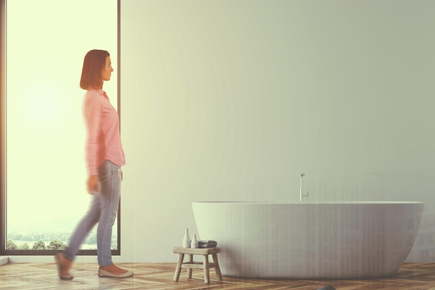 Photo panoramic minimalistic white bathroom toned