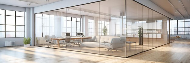 Panoramic Modern Office Interior with Natural Light